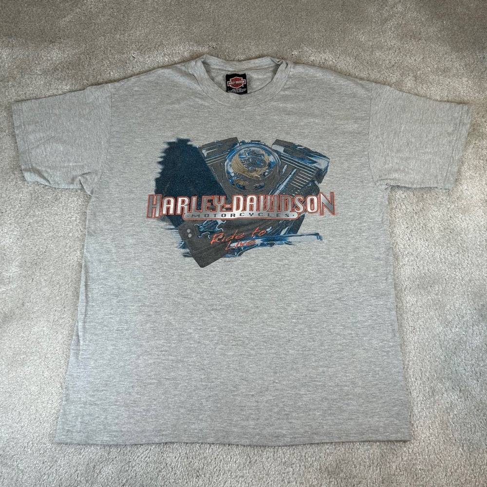 Vintage Harley-Davidson Graphic T-Shirt Mens L Gray 1998 Buffalo NY Bison Engine
